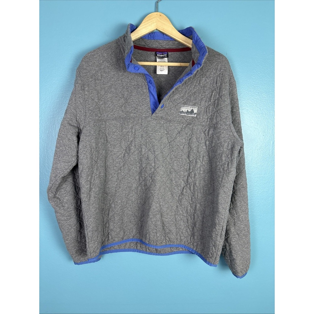 Patagonia Quilted Snap-T Pullover Jacket Men's Large Gray Cotton Sweater